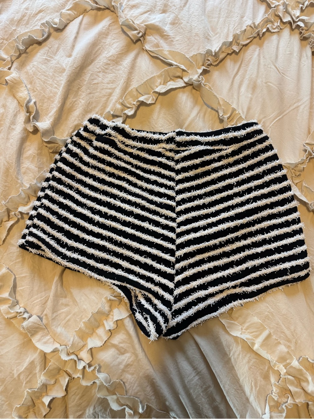 Black and White Striped Women’s Shorts - Casual Cozy Knit